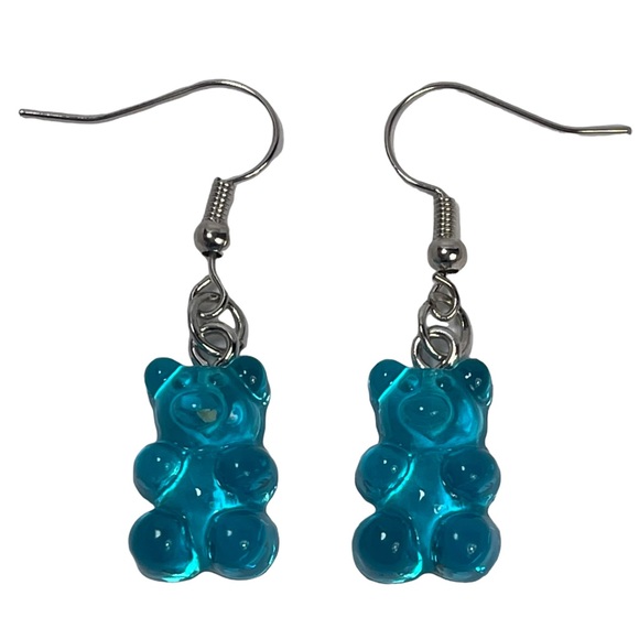 Blue & orange clear plastic gummy bear dangle pendant earrings bundle of 2 NEW - Picture 2 of 9